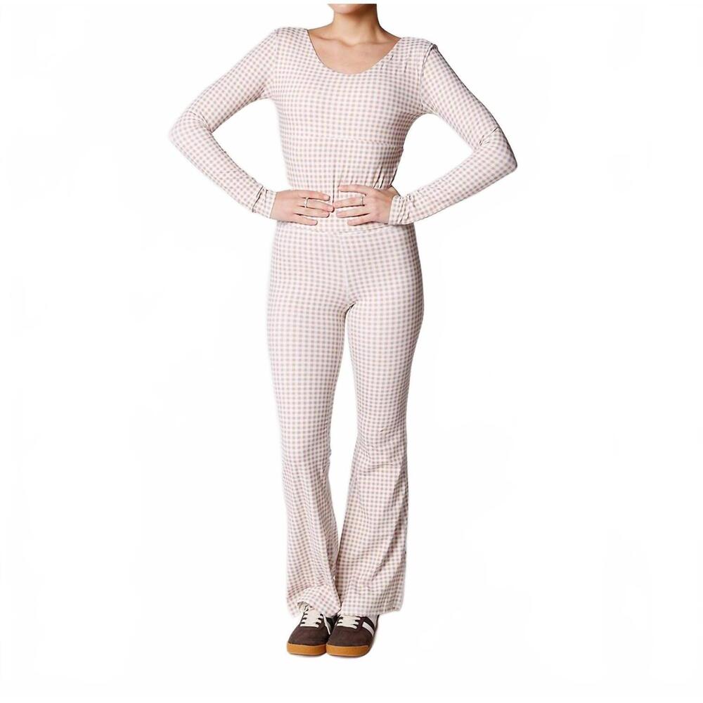 NEW THE HAPPY CAMP3R gingham girlie flare leggings in white